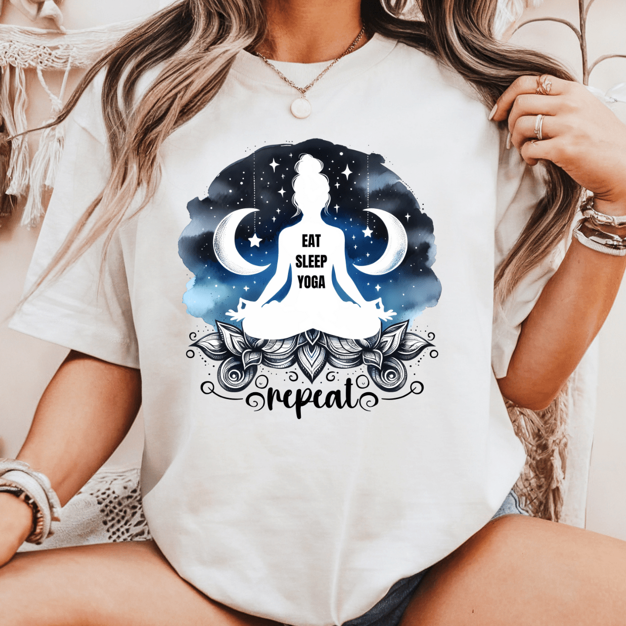 Essen Sie Schlaf Yoga wiederholen - Unisex T-Shirt