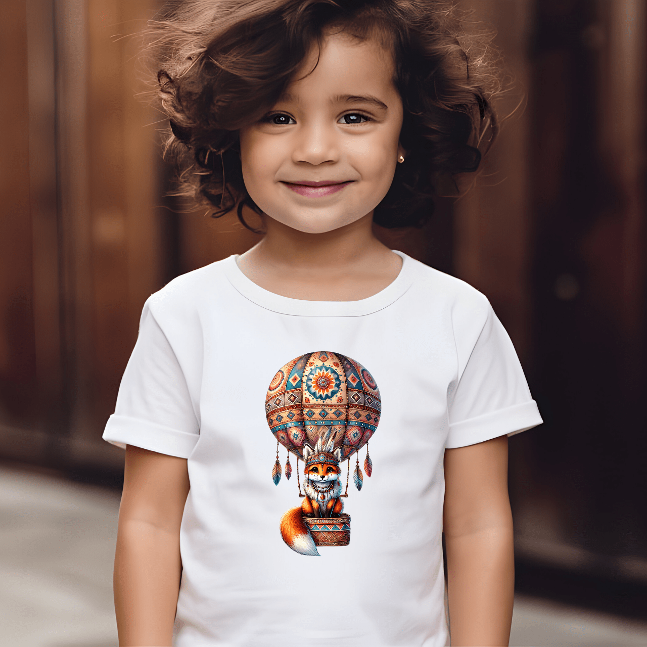 Cute Fox in Hot Air Balloon - Kids T-Shirt
