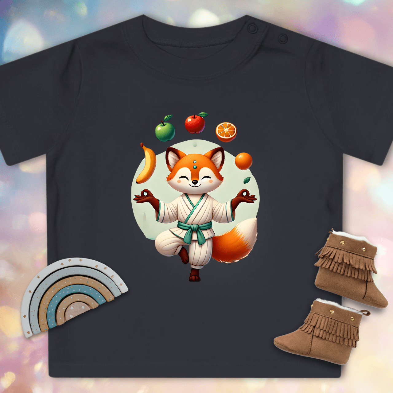 Cute fox juggling with fruit - Organic Baby T-Shirt
