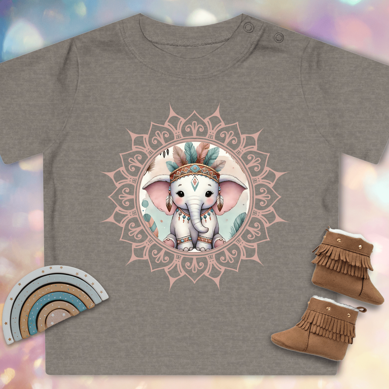 Cute Elephant Mandala - Organic Baby T-Shirt