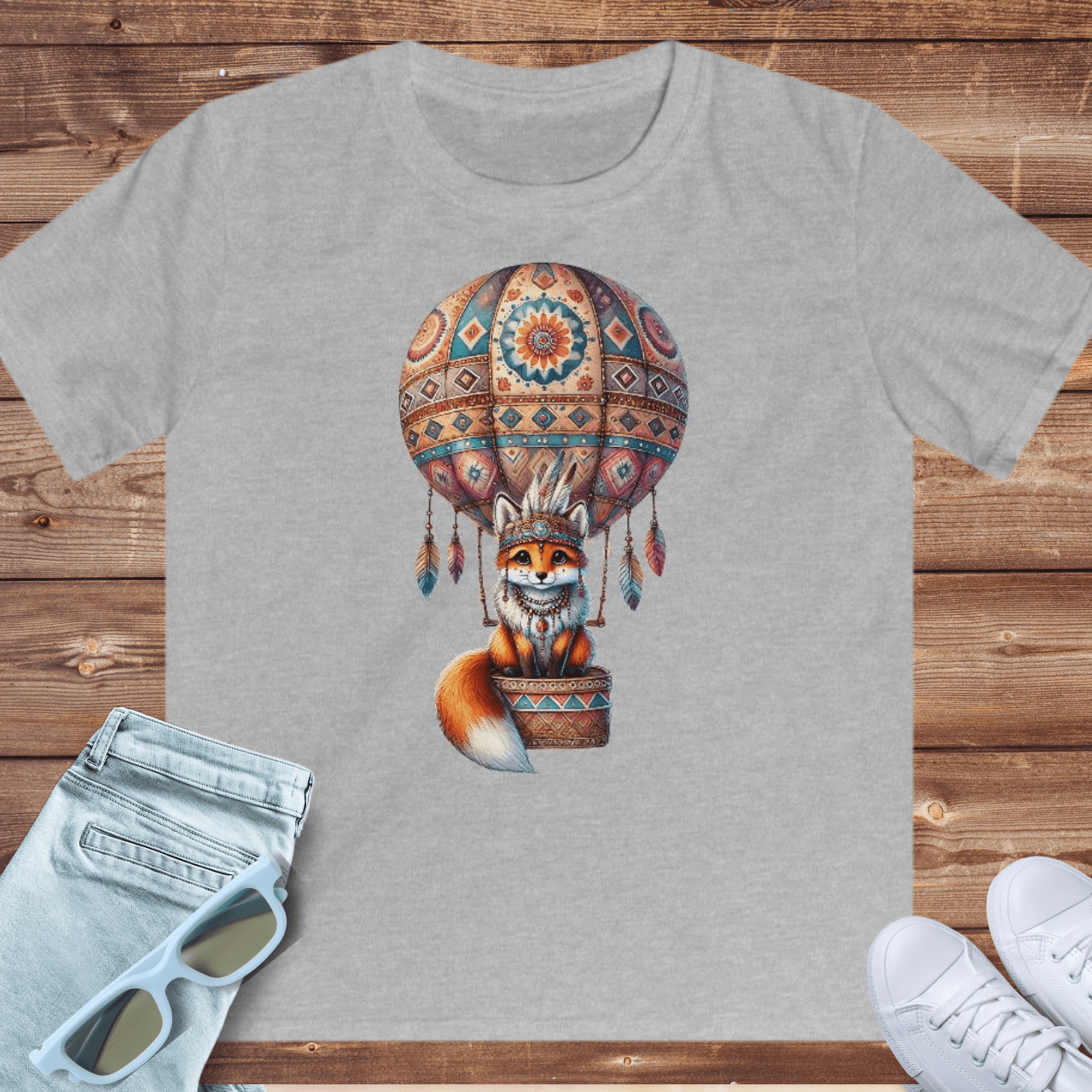Cute Fox in Hot Air Balloon - Kids T-Shirt