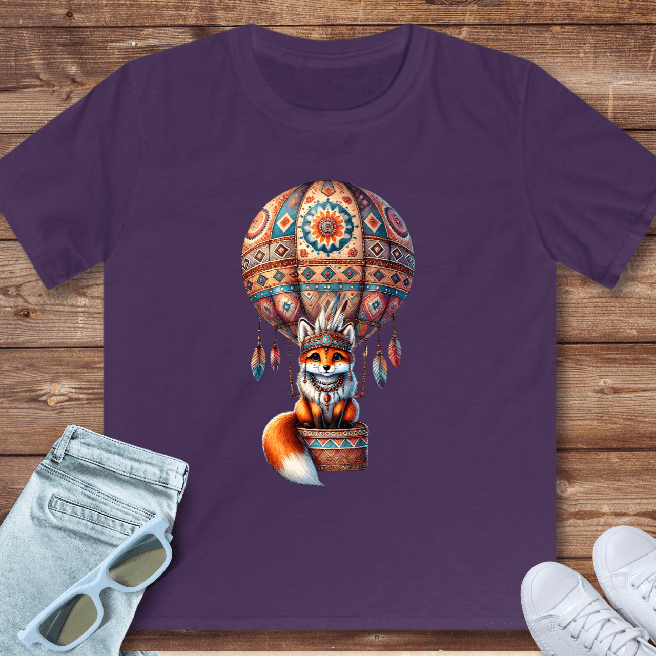 Cute Fox in Hot Air Balloon - Kids T-Shirt