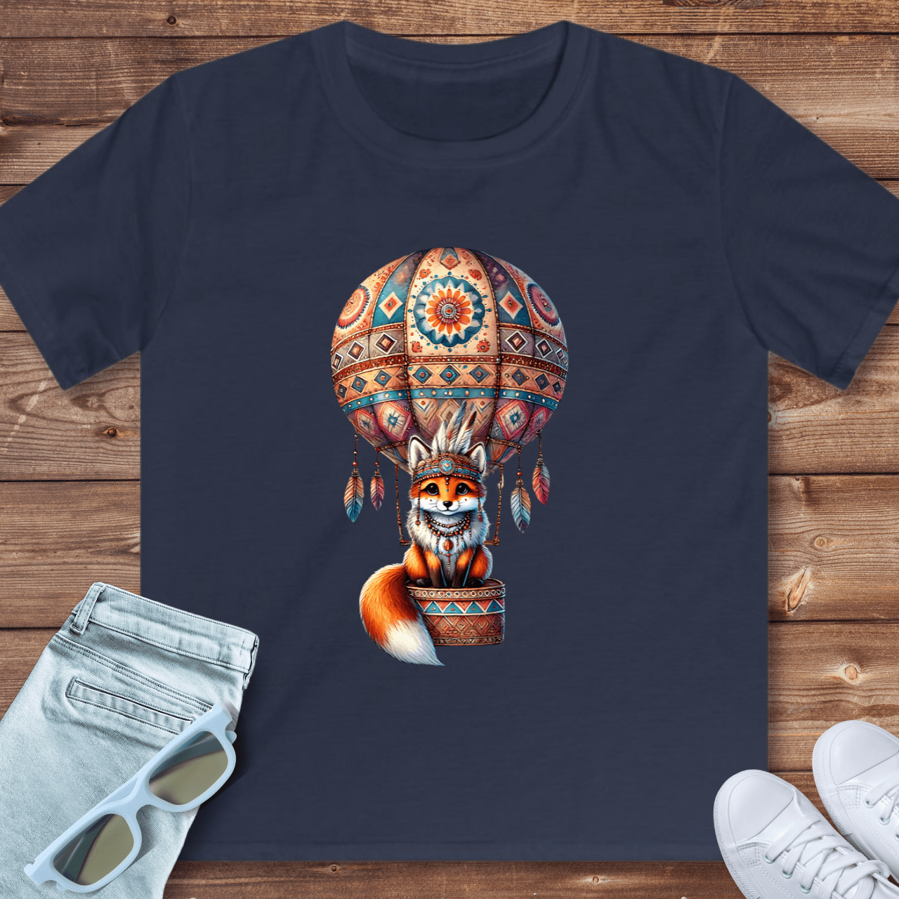 Cute Fox in Hot Air Balloon - Kids T-Shirt