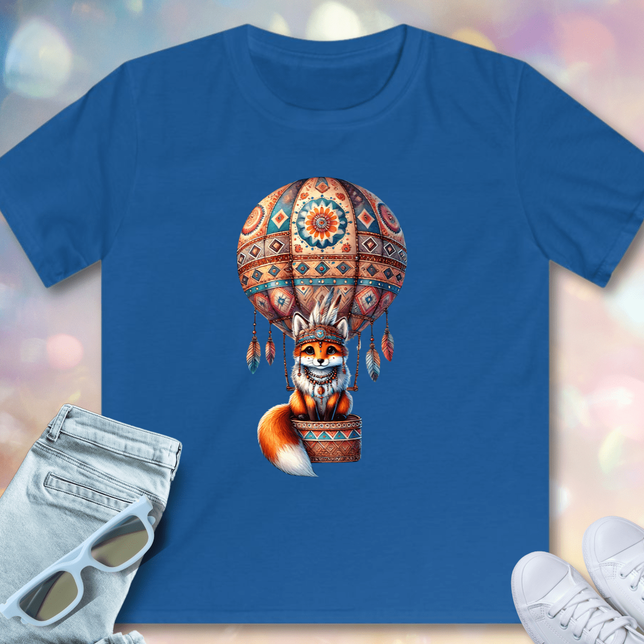 Cute Fox in Hot Air Balloon - Kids T-Shirt