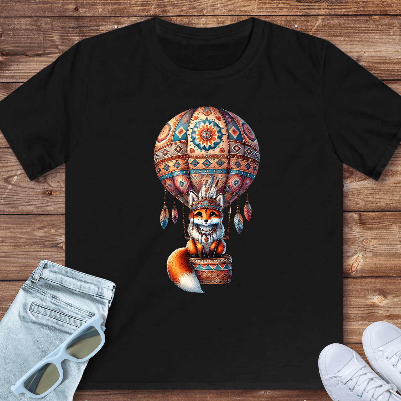 Cute Fox in Hot Air Balloon - Kids T-Shirt