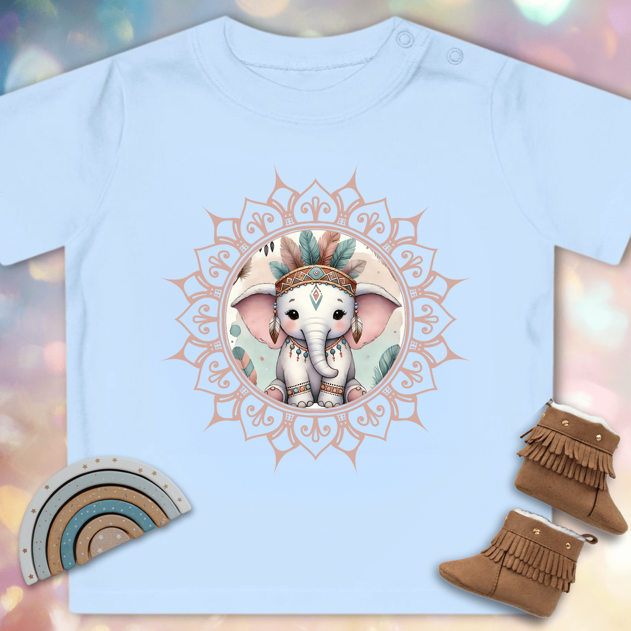 Süßes Elefanten-Mandala - Baby Bio-T-Shirt