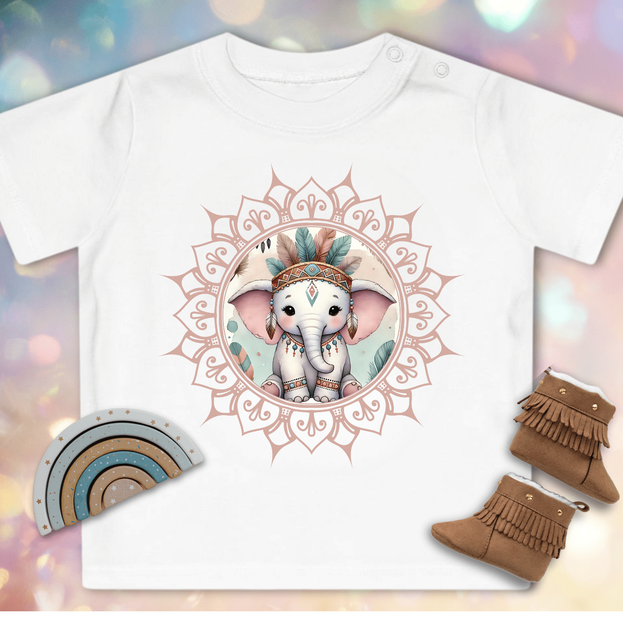 Süßes Elefanten-Mandala - Baby Bio-T-Shirt